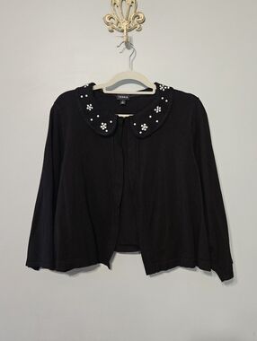 Torrid Black Cropped Cardigan with Embellished Peter Pan Collar